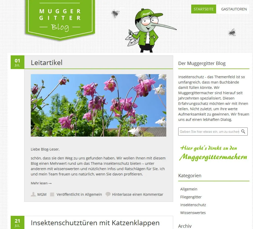 Insektenschutz: Muggergitter-Blog gestartet