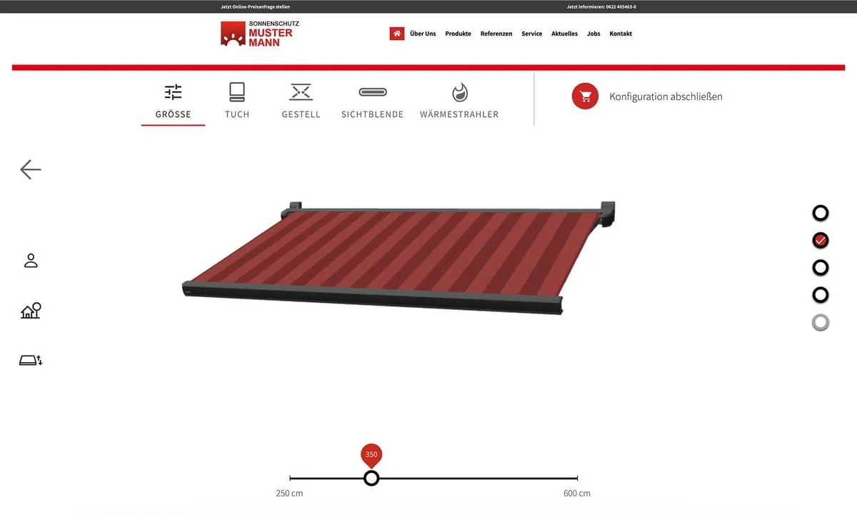 Markisenkonfigurator direkt in die Fachpartner-Website einbinden