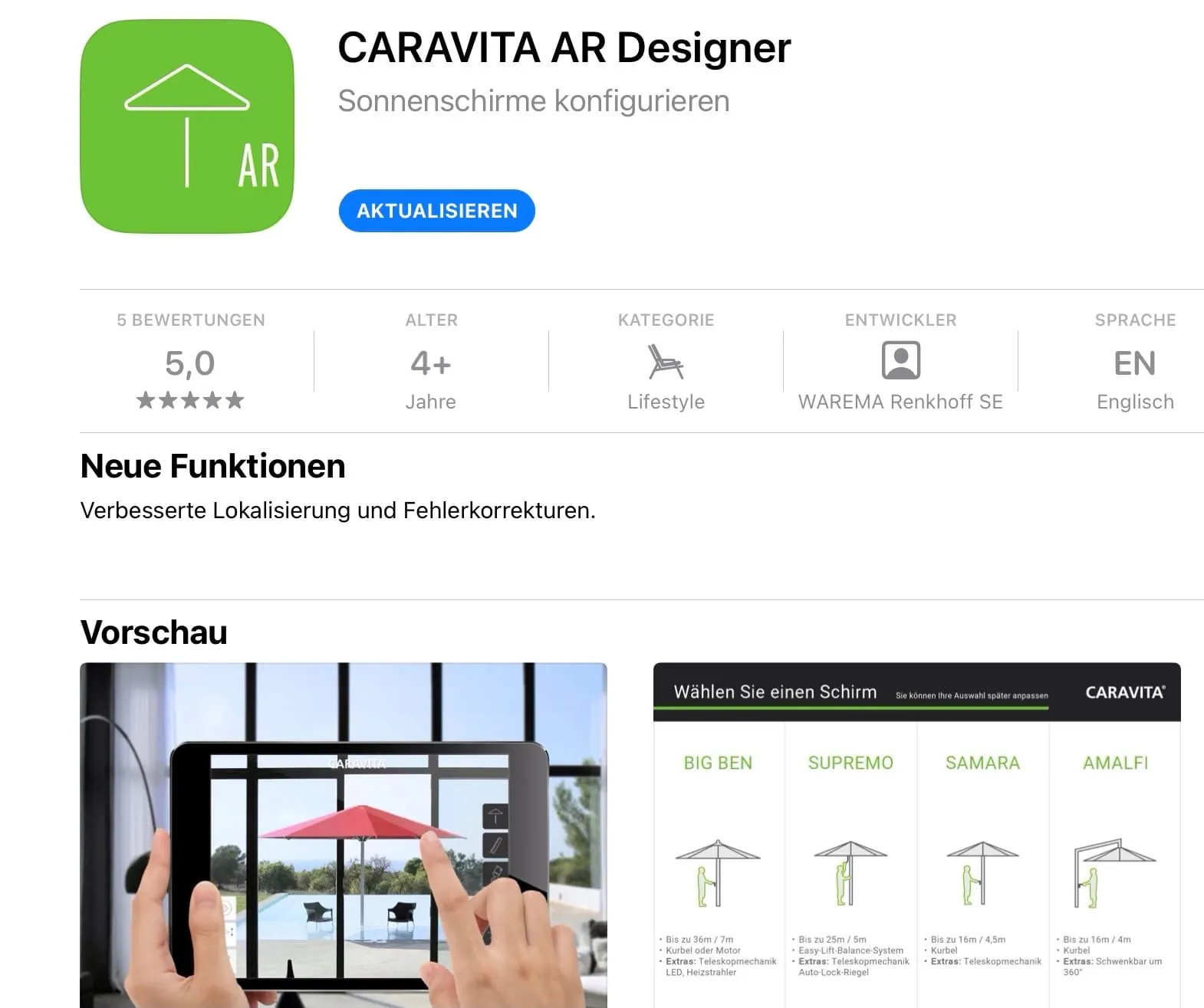 Laden Sie sich die kostenlose Caravita AR Designer App für Ihr Smartphone oder Tablet herunter (verfügbar für iOS und Android).