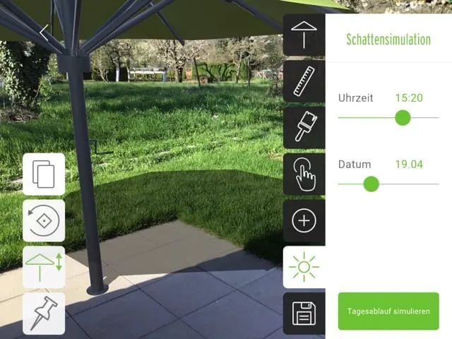 Überprüfen Sie Position und Größe anhand der Schattensimulation im Tages- und Jahresverlauf.