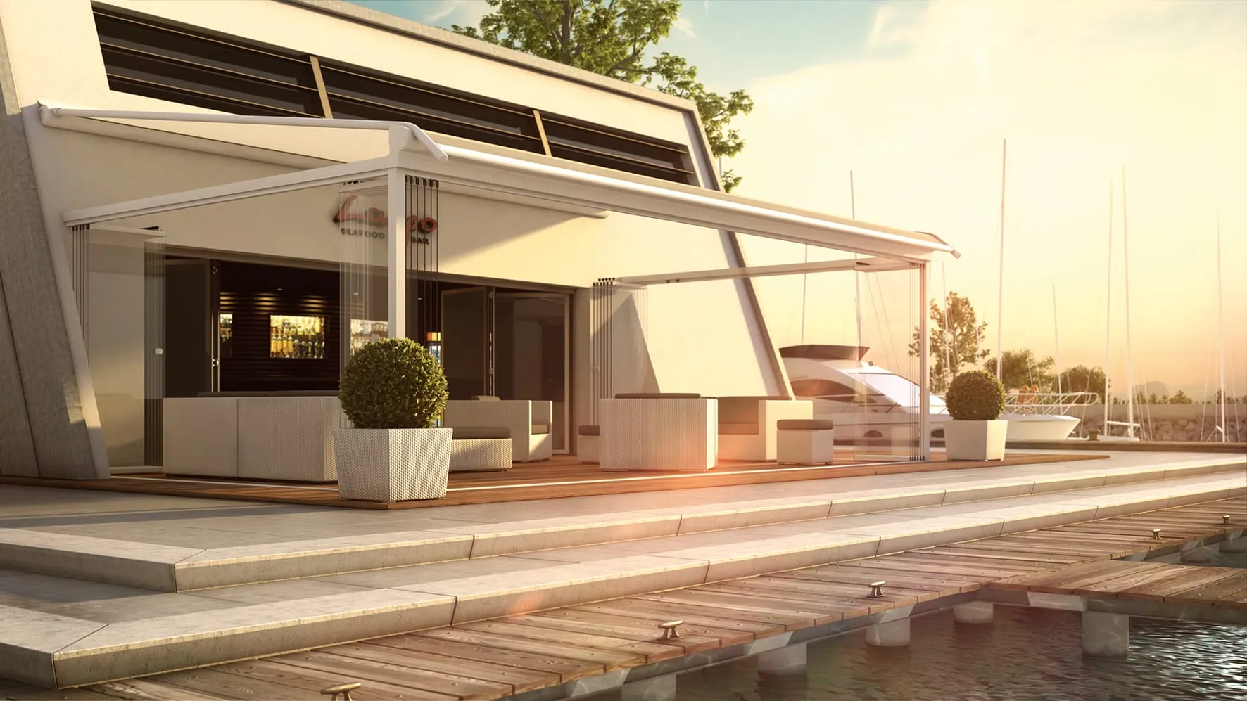 Schneider: "Glasschiebewände schützen Outdoor-Sitzbereiche."