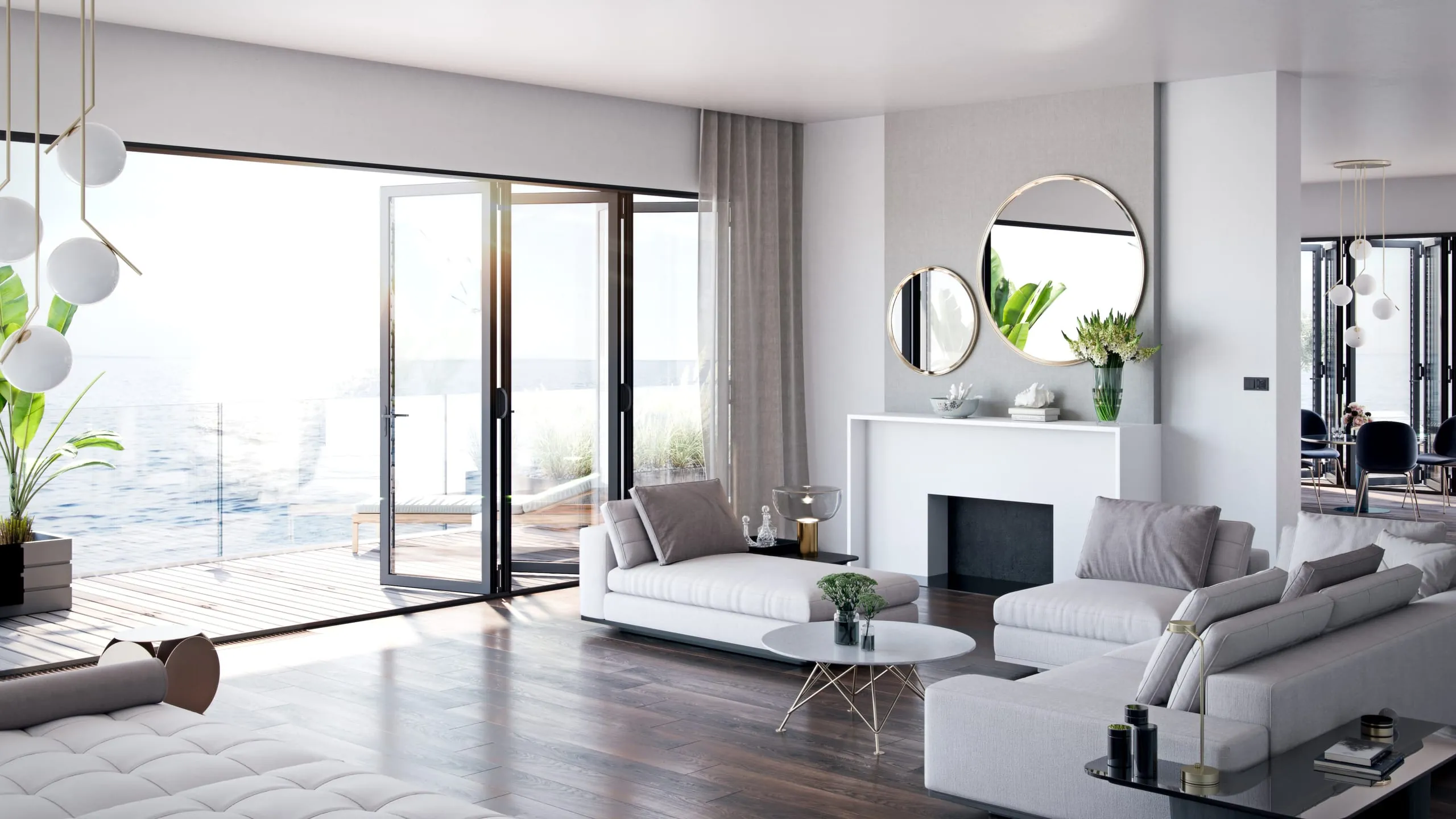 Aluhaus Glas-Faltanlagen integrieren Terrasse und Innenraum