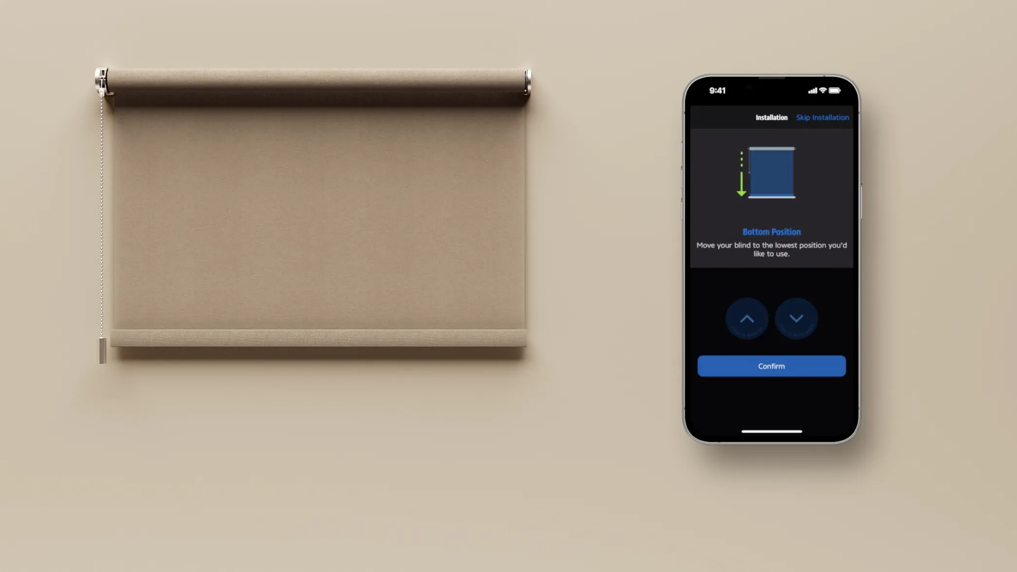 Folgen Sie den Anweisungen und stellen Sie die Position des Rollos individuell ein.
