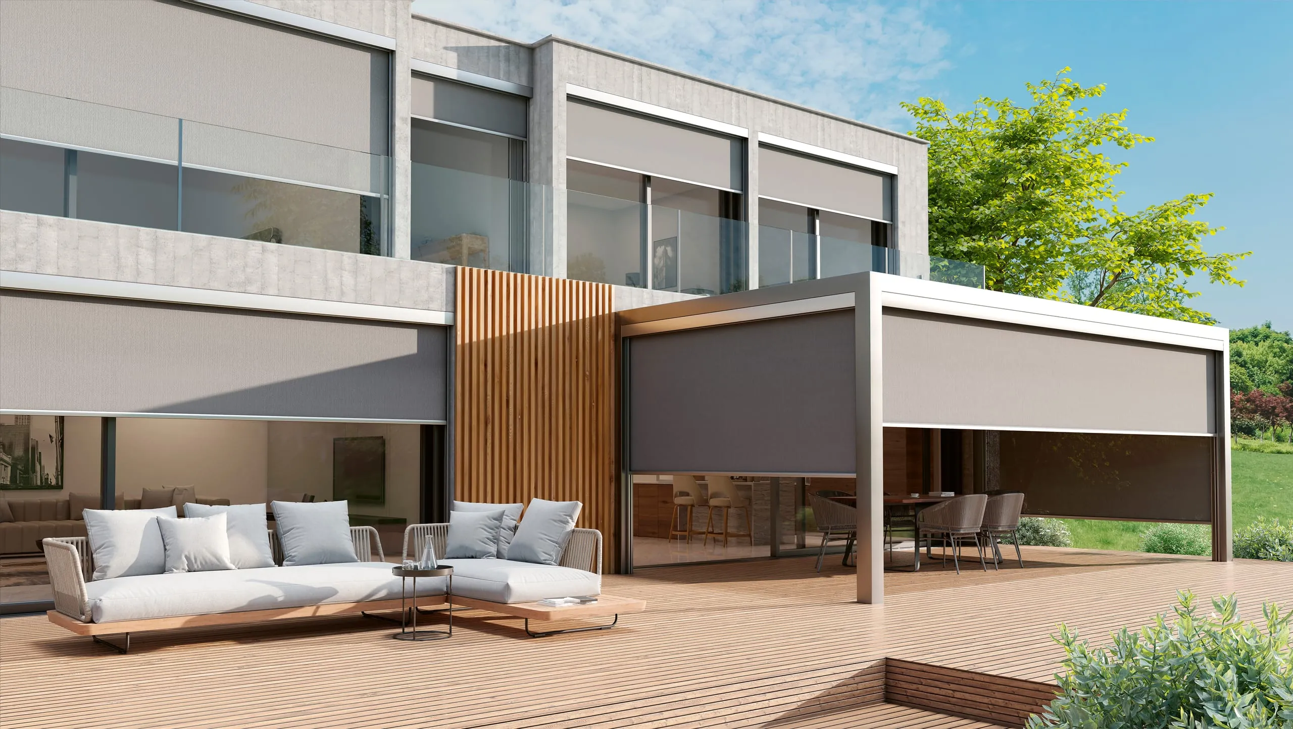 MHZ: Senkrechtmarkise mit schlanker Kassette