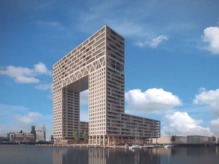 Neues markantes Wahrzeichen im Hafen von Amsterdam: Das Objekt Pontsteiger (deutsch F&auml;hranleger) zieht viele Blicke auf sich.
