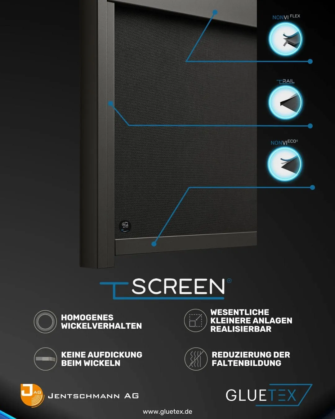 Gluetex mit neuer Technologie für vertikale Beschattungssysteme